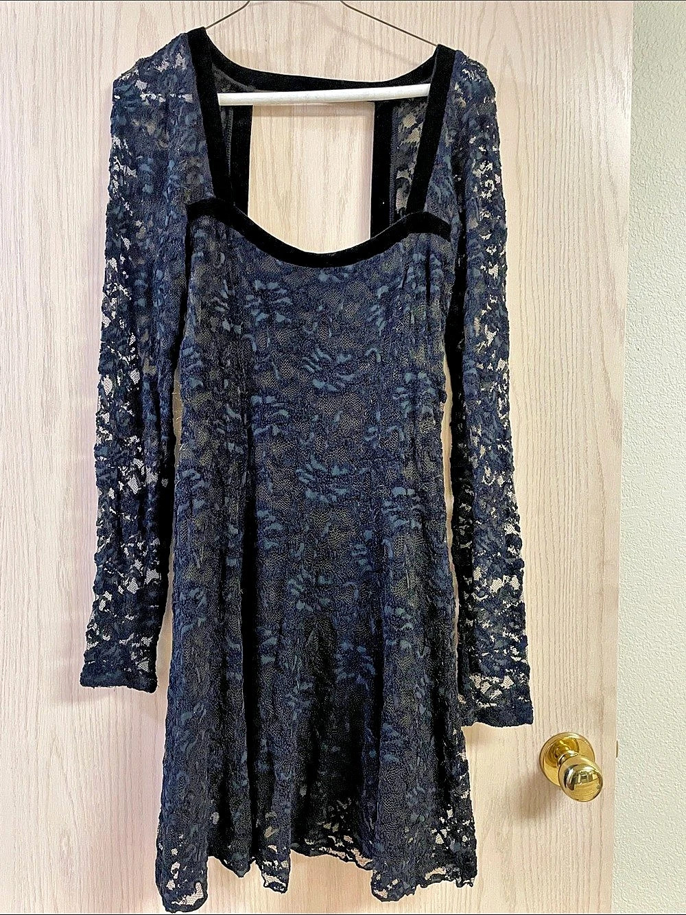 Free People Tabby Lace Long Sleeve Minidress Black